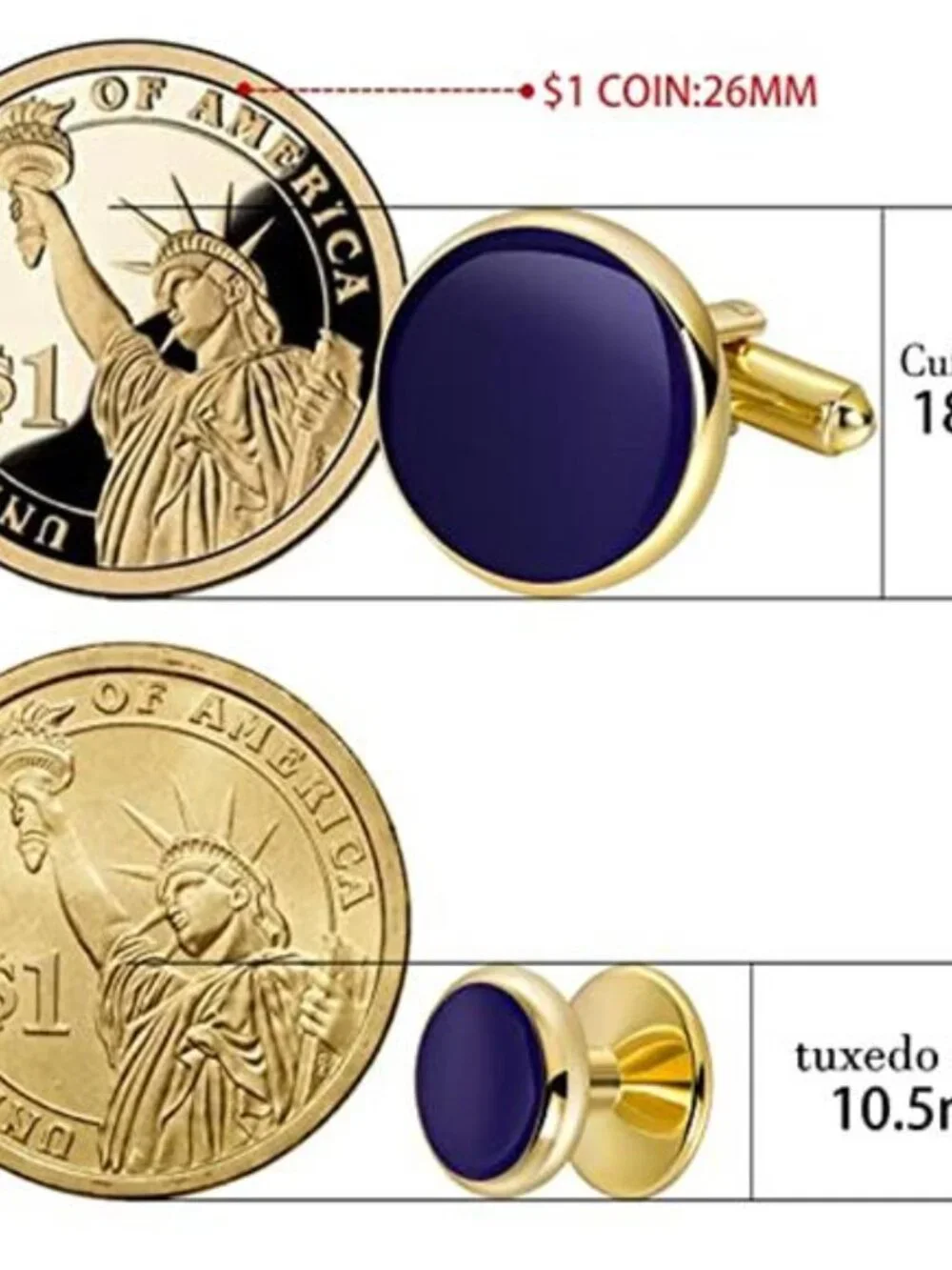 Men’s Cufflinks and Tuxedo Studs Set with Gift Box